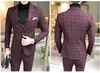 ( Jacket + Vest + Pants ) 2019 New Men's Fashion Boutique Plaid Wedding Dress Suit Three-piece Male Formal Business Casual Suits X0909