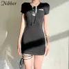 Nibber senhoras verão sexy casual fino malha vestido com laço design no peito e coxas rua quente estilo hot-selling 2021 y0726