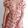 Aardbeien jurk vroege lente Franse vrouwen kantoor dame knielang polyester chiffon 210416