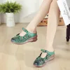 Sandals Spring Handmade Cow Leather Women's Shoes Wedges Ethnic Style Flower Hollow Female Slippers Summer Breathable Sandal