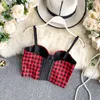 Women Sexy Fashion Outside Wearing Clothes Dancing Plaid Sleeveless Bustier Croset Crop Tops Korean Clothing R149 210527