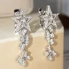 Flower Original Sterling Sier Dangle Earring Dimaond CZ Biżuteria Party Party Wedding Drop Kolczyki dla kobiet Prezent dla kobiet ślubnych