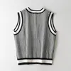 Vintage Houndstooth Vest Sweater Mulheres Chic V Neck xadrez sem mangas Pullover Tops Casual Solto Malha Colete 210414