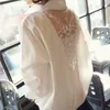 Camicia donna primavera sexy scava fuori scollo a V camicetta bianca manica lunga pizzo chiffon allentato taglie forti 5xl top D240 30 210521