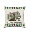 Happy Campers Pillow Case Decor Cartoon House Travel Car Cushion Cover for Sofa Home Children Room Super Soft Plush Pillowcase