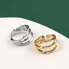 Sterling Silver Rings For Women 3 Lines Gold Color Vintage Wedding Trendy Jewelry Large Adjustable Antique Anillos Cluster9558753