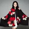 Scarves Winter Scarf Flower Thicker Women Wool CashmereLike Neck Head Warm Hijabs Pashmina Lady Shawls And Wraps Soft Blanket9232203