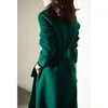 Dameswolmengsels vrouwen elegante retro jas met riem 2021 winter warme overjas uitloper plus size vrouwelijke Koreaanse hoge kwaliteit groen