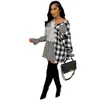 Women Shirt Dress 2022 Designer Fashion Lapel Neck Long Sleeve Plaid Stitching Casual Skirt