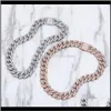 Ketten 14mm Miami Cuban Choker Diamantform Link Halskette Roségold Farbe Iced Out CZ Rock Hip Hop Schmuck K0Rns Vl7Gw