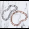 Chaînes 14Mm Miami Cubain Ras Du Cou Diamant Forme Lien Collier Or Rose Couleur Glacé Cz Rock Hip Hop Bijoux K0Rns Vl7Gw