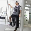 XITAO Mesh Hollow Out Print Letter Long Skirt Women Tape Elastic Waist Black Casual A-line Summer Korea WLD1084 210619