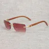 2023 Designer Brille Neue Vintage Naturholz Sonnenbrille Männer Buffalo Horn Randlose Rahmen Brille Frauen Für Outdoor Zubehör Oculos Square Gafas 012N