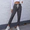Streetwear Women Autumn Solid Thread Stitching Corns Lace Up Pocket Casual Pants Sweat Baggy High Waisted 210508