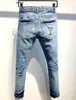 Европейский стиль DSQ Италия брюки брюки мужчины тонкий байкер джинсовые прямые брюки отверстие голубые штаны тонкие джинсы для мужчин