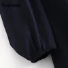 Elegant Long Sleeve Navy Mini Women Square Collar Chic Party Dress Female A Line Vintage Dresses Robe Femme 210413