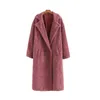 Kvinnor Lång jacka Solid Teddy Coat Casual Turn Down Collar Winter Warm Elegant Fake Fur Fashion OuterWear Kvinna Jackor Coats 211110