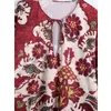 VUWWYV Woman Dresses Red Print Plus Size Midi Women Long Sleeve Vintage Shirt Summer Going Out Vestidos Tied 210430