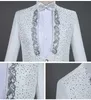 白い刺繍のスーツの男性ダイヤモンドの結婚式の新郎Tuxedoスーツの男性ステージシンガー衣装ホムパーティープロムメンズスーツx0909