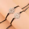Handmade Braided Black Rope Bracelet Stainless Steel Sun&Moon Charm Bracelets For Women Men Pinky Promise Card Link Chain