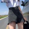 Hög midja denim shorts kvinnor unga streetwear chic tvättad slank plus storlek jeans kvinnliga distressed cowboys 210506