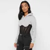 Autumn Women's Sexy Mesh Patchwork Perspective Sportywear Sweatshirt Zipper Hoodie Shirt Female Fitness Jogging Sweatshirt 210709