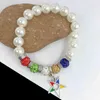 Handmade Greek Sorority Elastic White Pearl Order of the Eastern Star Disco Ball Chram Bracelet Women Jewelry