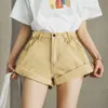 Denim Shorts Frauen Weiß Kurze Jeans Khaki Wide Bein Elastische Taille Vintage High Summer Spodenki 9704 210521