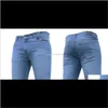Mens Jeans Mode Slanke Effen Kleur Gewassen Streetwear Rits Potlood Broek Mannelijke Broeken 7KLANDJ LJZPH