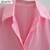 Camicia da donna semplicemente monopetto in popeline rosa Camicetta da lavoro a maniche lunghe da donna da ufficio Roupas Chic Blusas Top LS9288 210420