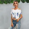 Summer Women Tshirts Strapless Sling Tie-Dye Printing Short-Sleeved T-Shirt Ladies Fashion Off Shoulder Crop Tops Femme 210517