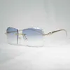 2022 Fabriks grossist NYT Vintage Diamond Cut Solglasögon Leopard Style Oversized Gafas retro nyanser Män Glasögon för körning Rimless Accessory Eyewear