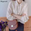 Осень сладкий шифон блузка женщины Питер Pan воротник женская рубашка с длинным рукавом корейский стиль рубашки топы Blusas 10351 210512