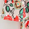 Zevity Women Vintage Flower Print Platser En Linje Midi Klänning Elegant Lady Kortärmad Vestido Chic Casual Slim Party DS4226 210623