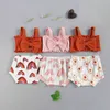 0-24m Lato Cute Baby Girl Ubrania Zestaw Niemowląt Born Brown Kniton Top Rainbow Sun Print Shorts Stroje 210515