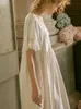 Summer White Bawełna Słodkie Kobiety Nocne Koszule Miękkie Luźne Sleepwear Elegancka Vintage Księżniczka Koronkowa Suknia Nocna 19523 210924