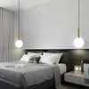 Brass pendant lamps Nordic Black metal ring Glass ball LED hanging lamp simple bar dining room bedroom light fixture