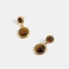 GoldTone Plated Natural Stone Dangle Oorbellen Bruin Stud Earring Originele Cabochon Shape Diverse Sieraden