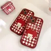 TPU Anti-knock Cherry Bear Red Lattice Pattern Leathern telefonväska för 13 12 11 Pro Max iPhone7 / 8 Plus X XR XS Smartphone Cover