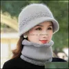 Beanie/Skl Caps Hats & Hats, Scarves Gloves Fashion Accessories Women Winter Hat Keep Warm Cap Scarf Set For Casual Rabbit Fur Outdoor Knitt