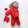 Pele com capuz bebê meninas romper inverno menino jumpsuit para baixo morno crianças onesie fleece crianças snowsuit toddler roupas roupas 211101