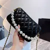 2021 Cute Soft Leather Biały Torba Na Ramię Diamentowa Check Wzór Pearl Uchwyt Damska Luksusowa Torba Zipper Prostokątna Torebka Torebka