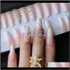 False Nails Handmade Ombre Gel Nude Coffin Reusable Press On Box Pink Acrylic Nails Uv Bling 3D Crystal Ballet Fasle C69Yh S0Uqm1105381