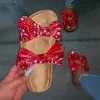 Тапочки летние женские сандалии лук -леопардовый принт дамы открытые ноги