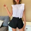 {DEAT} Women Wide Leg Black Asymmetric Shorts High Waist Loose Fit Harem Pants Fashion Tide Spring Summer 3D01672 210421