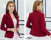Women Suit Jackets Work Office Slim Ladies Top Blazer Short Design Long Sleeve Feminino Wine Red Navy blue Gray 211122