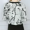 Китайский стиль чернила краска печатает шифоновая рубашка винтажный бант воротник элегантные женщины топ и блузки офисные дамы длинные рукава пуловеры 210507