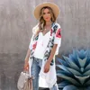 Boho bedrukte bikini cover-ups sexy korte mouw lange kimono witte tuniek vrouwen zomer strand slijtage badpak Cover Up A874 210420