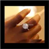 Solitaire Drop Livraison 2021 Femmes Mode Ronde Gemstone Sier Bagues de fiançailles Bijoux Simulé Diamant Bague pour mariage Wgrsj