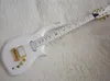 6 sznurków Niezwykła biała gitara elektryczna z rzeźbionym korpusem CNC, złotym sprzętem, wysokiej jakości